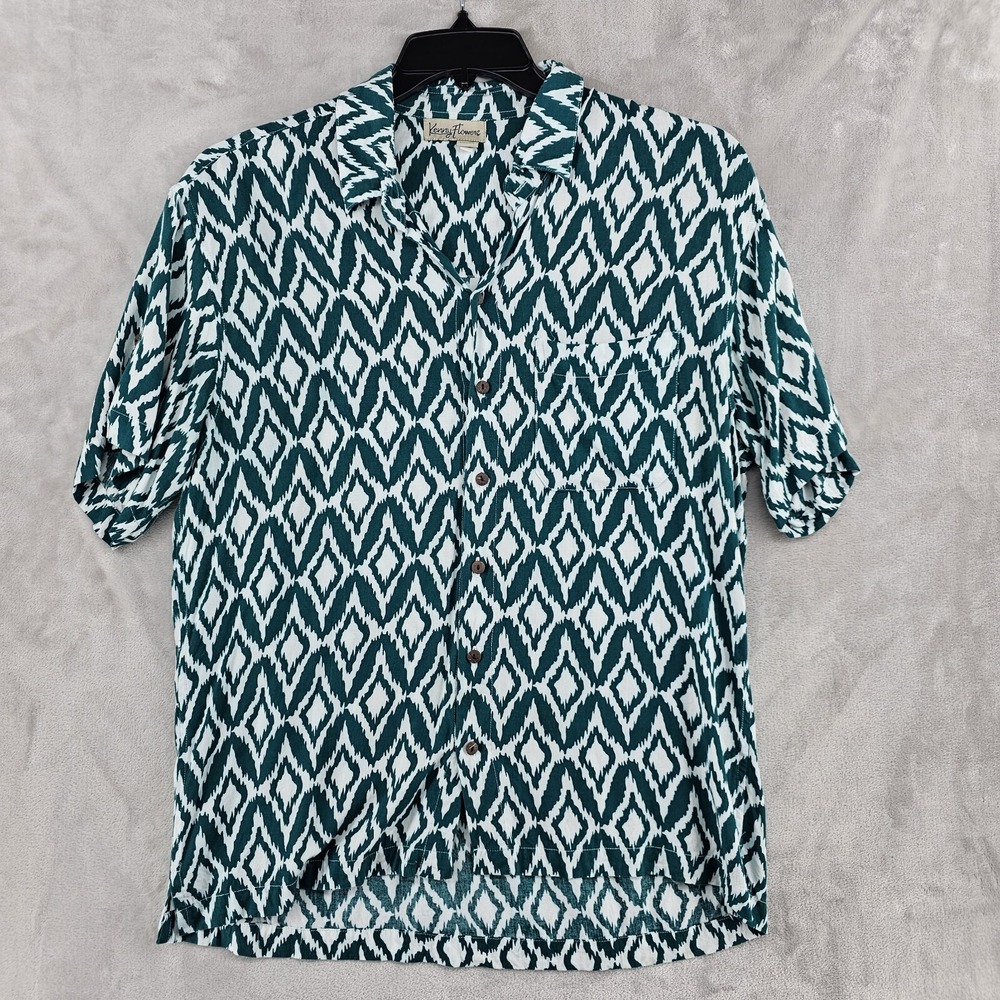 Kenny Flowers Limited Edition Mens Medium Green Hawaiian Shirt 100% Rayon